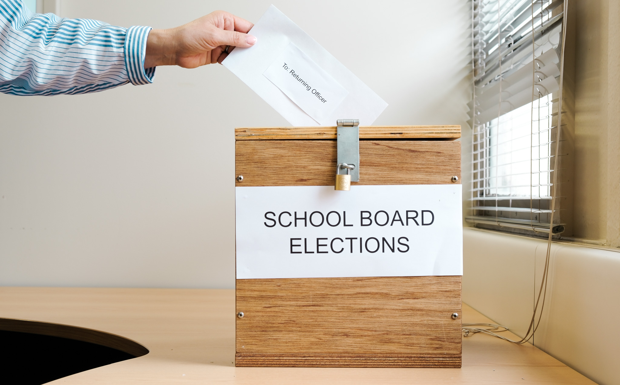 Ballot box labelled "School board elections"