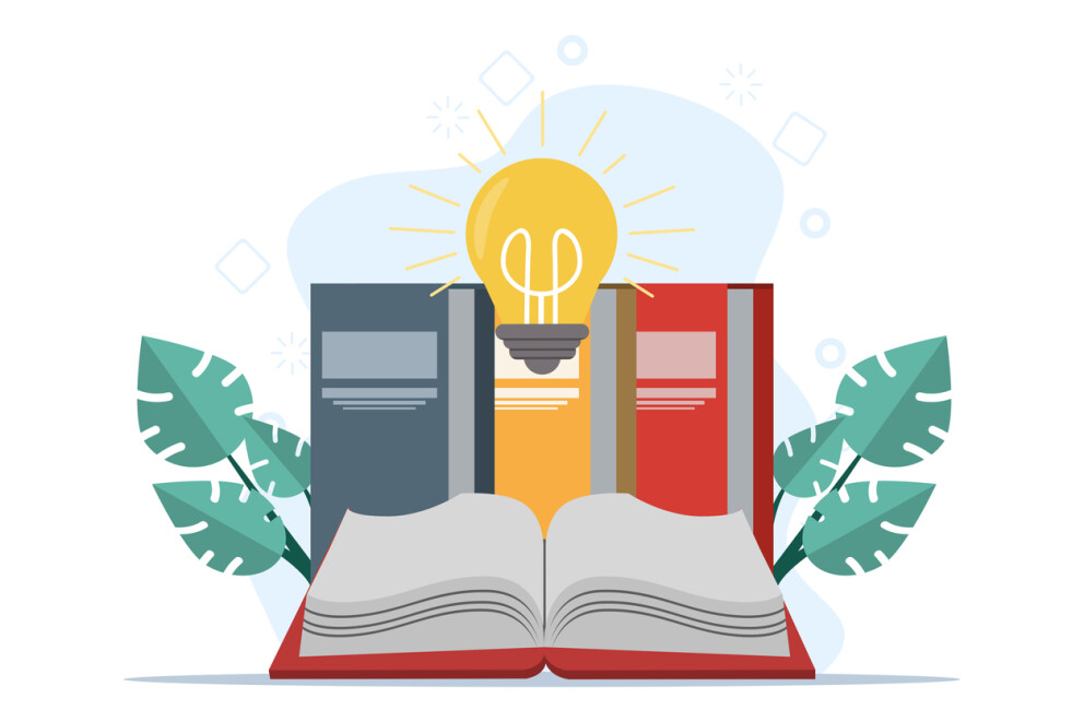 Cartoon book with lightbulb