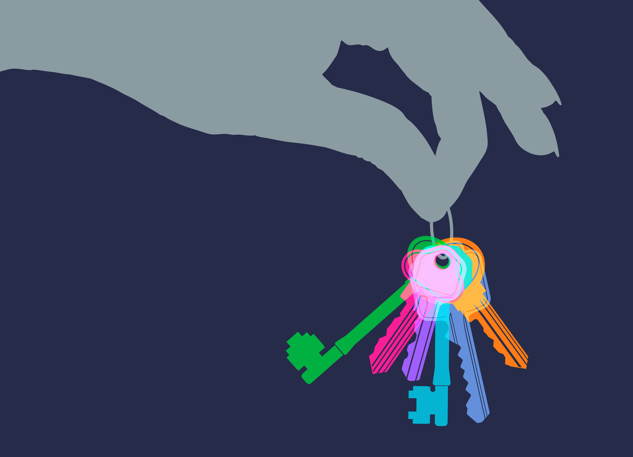 Colourful overlapping silhouettes of keys